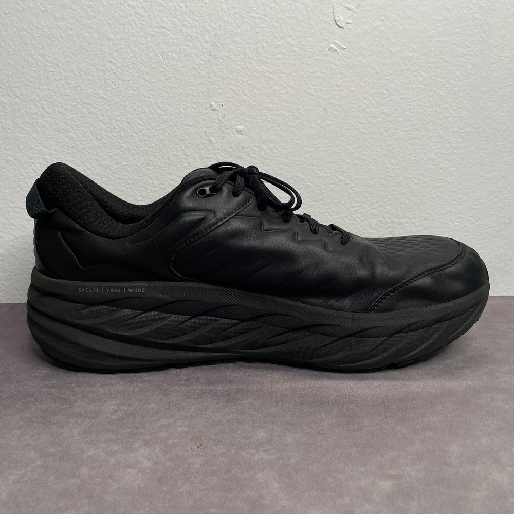 Hoka One One Bondi SR Slip Resistant Shoes Mens 15 Triple Black Leather Cushion - Picture 4 of 10
